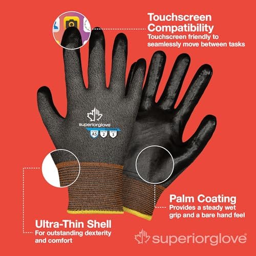 Superior Glove Cut Resistant Work Gloves with Ultra-Thin Touchscreen Friendly Palm Coating - S21TAXRFN (12 Pairs)