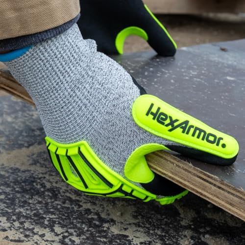 HexArmor Safety Gloves with Impact Protection | Sandy Nitrile Palm Coating | A4 Level Cut-Resistance | High Abrasion-Resistance | 13-Gauge Seamless Knit | Touchscreen Compatible | Helix 1075 | Medium
