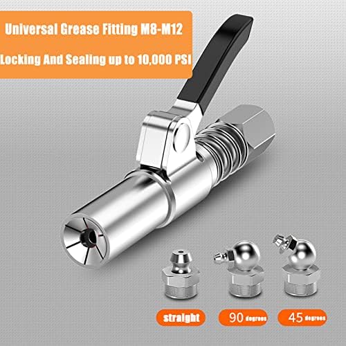 Grease Gun Coupler Grease Gun Fittings Quick Lock and Release Lube Heavy Grease Gun Nozzle Tips Coupler Compatible with All Grease Guns 1/8" Npt End Single Handle Upgraded to 12000 PSI