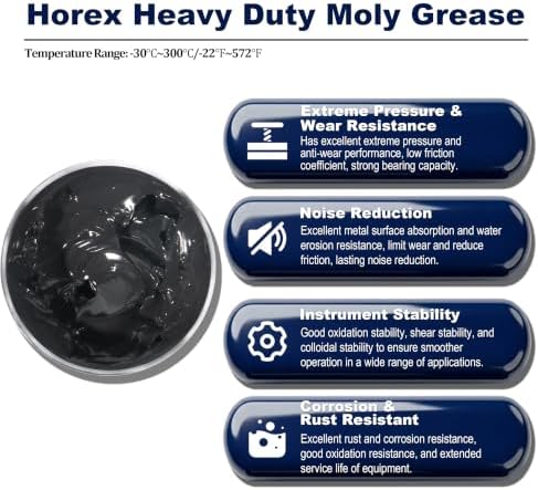 Automotive Moly Grease 5% Heavy Duty Lubricant 1.76oz Molybdenum Disulfide Lithium Lubricating High Temp Anti Seize for Tractor Truck Wheel Bearing Axle Ball CV Joint Automotive Machines 50g