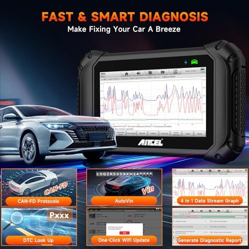 ANCEL Bluetooth OBD2 Scanner for Home Mechanic, Bidirectional Scan Tool, All-Systems Diagnostic ECU Code Reader, ABS Reset, Injector Coding, Live Data, Oil Reset, for Most Vehicles, WiFi