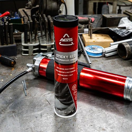 AGS Sticky Red Multipurpose Grease, Lithium Complex, NLGI #2, Water Resistant, Extreme Pressure, 14 oz Cartridge