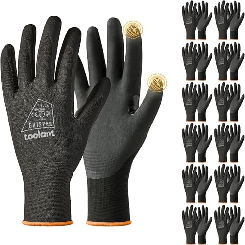 toolant Microfoam Nitrile Work Gloves with Grip, 12 Pairs, Black, XX-Large