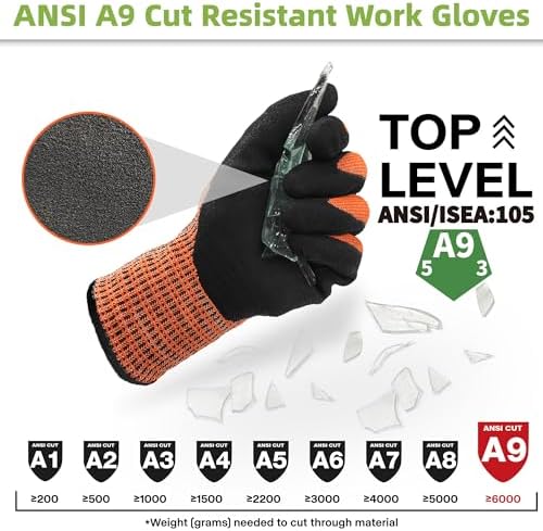 Schwer ProGuard Highest Level Cut Resistant Work Gloves PR3326 for Extreme Protection, ANSI A9 Cut Gloves with Reinforced Thumb, Non Slip, Breathable, Cooling, Durable, Touch-screen, Orange 2 Pairs（S）