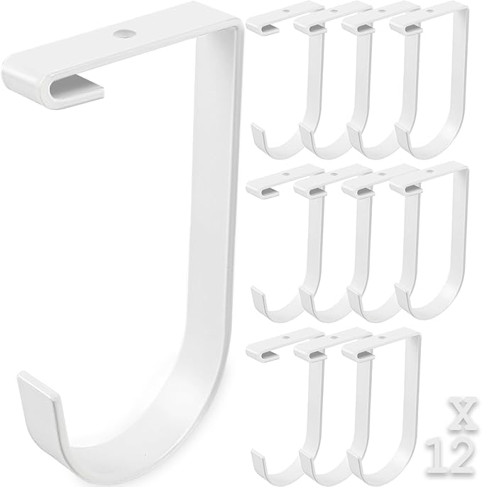 12-Pack Heavy Duty Add-On Storage Flat Hook Accessory for Garage Ceiling Storage Rack and Wall Shelving, Alloy Steel, White-Suitable for FLEXINOUMTS Ceiling Storage Racks and Wall Shelves