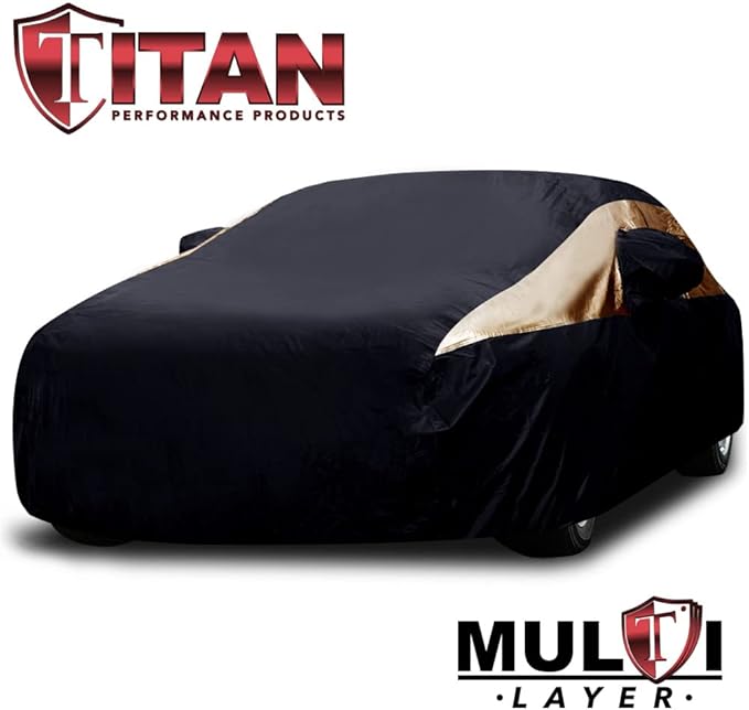 Titan Premium Multi-Layer PEVA Car Cover for Sedans 186-202". Waterproof, UV Protection, Anti-Scratch Protective Lining, Driver-Side Zippered Opening. Fits Camry, Accord and More.