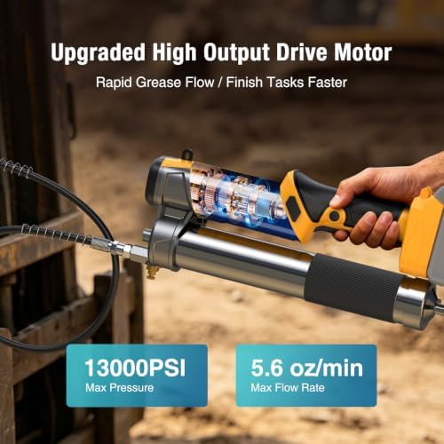CRESTWAVE 13000 PSI Electric Grease Gun Compatible with DeWalt 20V Battery, 2-in-1 Cordless Grease Gun, 2 x 39.4 Hose, Lock-On Trigger, LED Light, 4 Couplers for Bulk & Cartridge Grease(Tool Only)