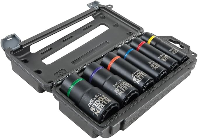Klein Tools 66010 2-in-1 SAE Impact Socket Set, 6-Piece Tool Set with 12-Point Deep Sockets with 1/2-Inch Drive, Includes Tool Case