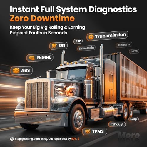 ANCEL New HD601 Heavy Duty Truck Scanner, Diesel Full System Diagnostic Scan Tool Fits for Cummins, Detroit, Volvo, Paccar & Caterpillar, 2 in 1 HDOBD & OBD2 Code Reader for Commercial Vehicles & Cars