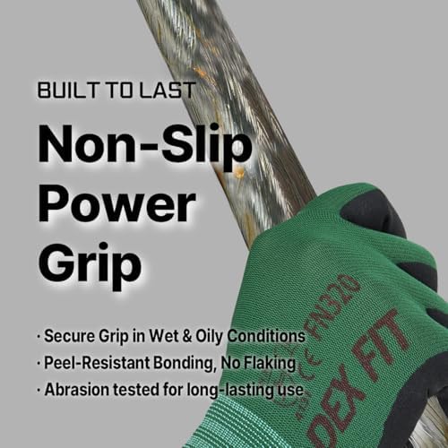 DEX FIT Premium Nylon Nitrile Work Gloves FN320, 3 Pairs, 3D-Comfort Stretchy Fit, Firm Grip, Thin & Lightweight, Durable, Breathable & Cool, Machine Washable; Forest Green 7 (S)