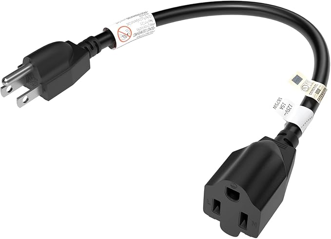 FIRMERST 15 Amp 1 Foot 3 Prong Extension Cord 14 Gauge 1875W Black