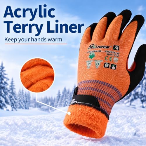 Schwer FreezeGuard-X Winter Work Gloves for Men and Women, ANSI A9 Cut Resistant Gloves for Extreme Protection, Freezer Glove With Super Grip, Touchscreen, Thermal Insulated, PM3326-W (XL,1 Pair)