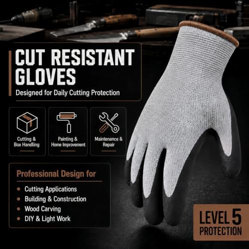 Level 5 Cut Resistant Work Gloves, Sandy Nitrile Grip, 1 Pair