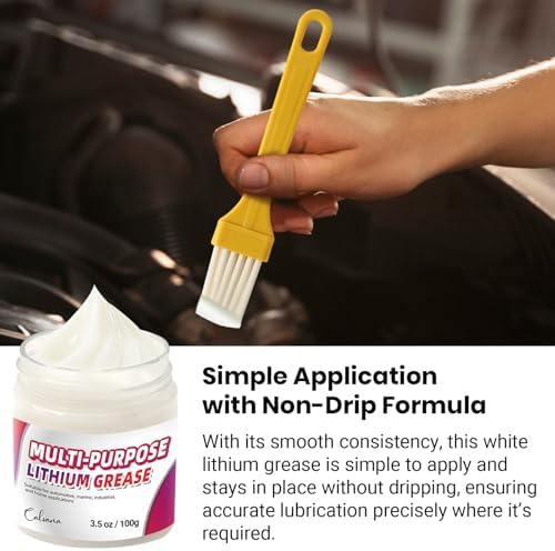 Calvana 3.5oz Multi-Purpose White Lithium Grease with 2 Brushes, Ideal for Automotive, Marine, Brakes, Garage & Sliding Doors, Waterproof, Rust & Corrosion Resistant, High-Temperature Safe