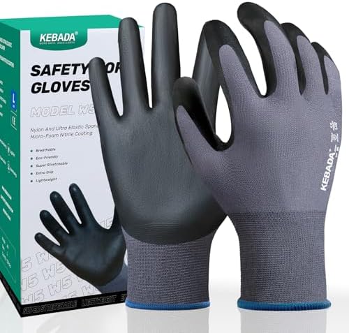 Kebada W5 Foam Nitrile Coated Work Gloves for Men & Women, 12 Pairs