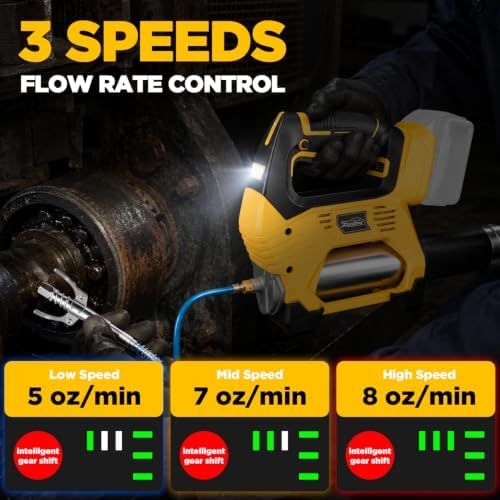 Cordless Grease Gun Compatible with DeWalt 20V Battery, 12000PSI High-Pressure, One-Hand Operation in-Line Grip, 39.4" Hose & 4 Couplers, Electric Grease Gun with LED (Tool Only)
