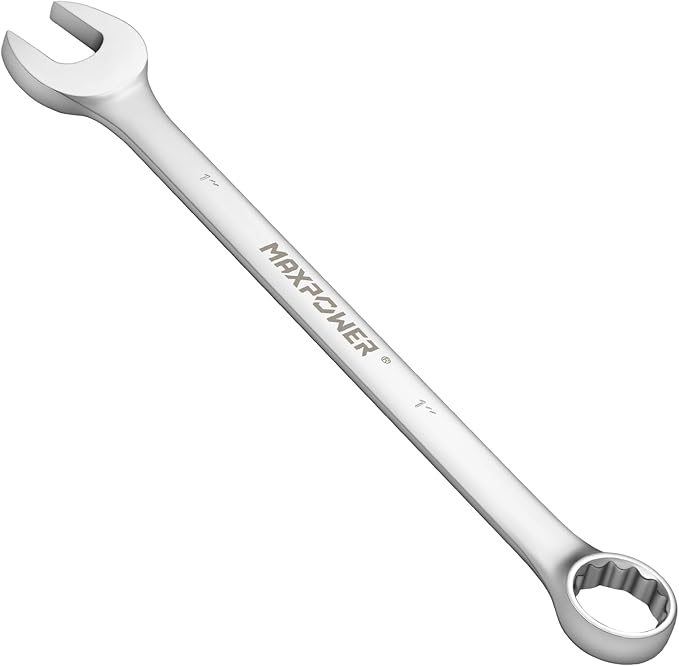 MAXPOWER 1" Combination Wrench, Industrial Grade – 12-Point Box End, Chrome Vanadium Steel, Off-Corner Design, 15° Offset - SAE