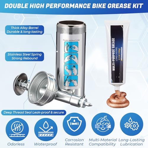 Mini Grease Gun Kit with 2 Tubes, 3 oz Steel Small Grease Gun for Bicycle Bike Chains Bearings Pedals, Lawn Mower, Air Tools and Garden Equipment