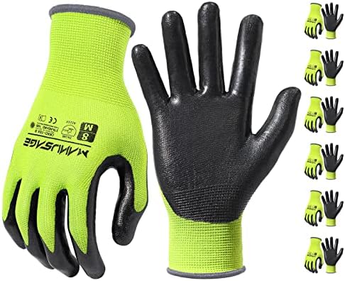 MANUSAGE Safety Work Gloves - Protective Glove for Men & Women - Ultrathin Hand Protection - For Construction, Gardening, Landscaping - Yellow - Size XL - 6 Pairs