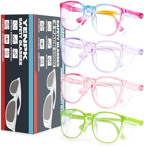 4 Pack Safety Glasses Goggles For Women Anti Fog, Cute Protective Eyewear for Nurses, ANSI Z87+ Anti-Blue Light