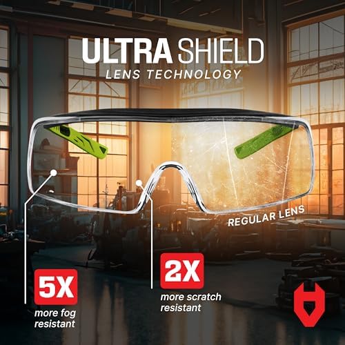 NoCry Anti Fog Safety Glasses that Fit Over Glasses with Scratch Resistant Lens — ANSI Z87 & OSHA Certified Over Glasses Safety Glasses for Men and Women with Adjustable Temples and 100% UV Protection