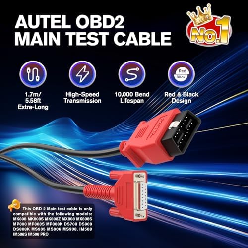 Autel Original OBD2 Main Test Cable, 16 Pin OBDII Diagnostic Test Cable