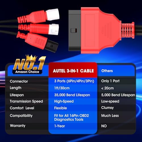 Autel Original 3-in-1 OBD2 Adapter Cable,16 Pin to 6/4/3 Pin OBD Diagnostic