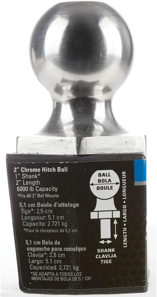REESE Towpower 7011300 Interlock Trailer Hitch Ball,Class IV, 2 Inch Diameter, 6,000 lbs. Capacity, 1 Inch Shank Diameter, 2 Inch Shank Length, Stainless Steel