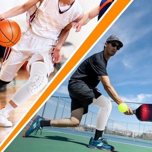 Basketball knee pads, compression leg covers for teenagers and adults, wrestling knee pads, football volleyball, pickleball, weightlifting (1 white long knee pad, X-Large)