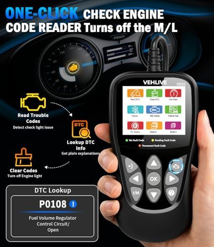 OBD2 Scanner Diagnostic Tool, VEHLIVE V850 Car Code Reader for Check Engine Light with Reset, I/M Readiness, Battery Tester, Live Data, CAN Diagnostic Scan Tool for All OBDII Vehicles After 1996