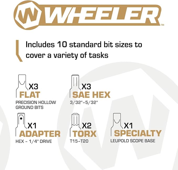 Wheeler Manual Firearms Accurizing Torque Wrench with Inch/Pounds Measurement, Bits and Storage Case for Scope Mounting, Gunsmithing and Maintenance