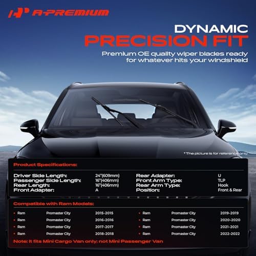 A-Premium 24"+24"+16" Windshield Wiper Blades with Wear Indicator & Towel