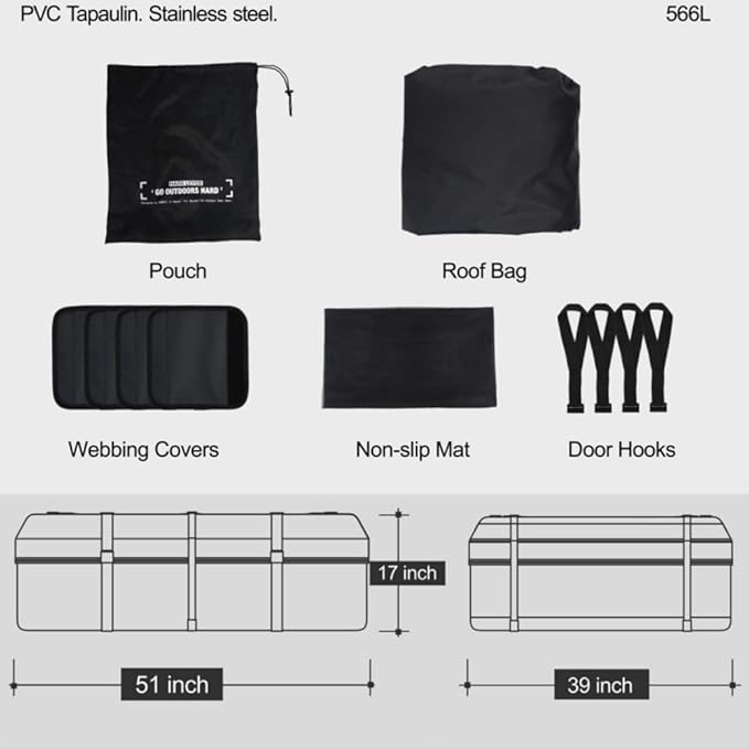 CAMVIL 20 Cubic Waterproof Car Rooftop Cargo Carrier Bag, Soft-Shell Car Roof Bag for All Vehicle with/Without Racks, Includes Waterproof Zip, Anti-Slip Mat, Door Hooks, Storage Bag