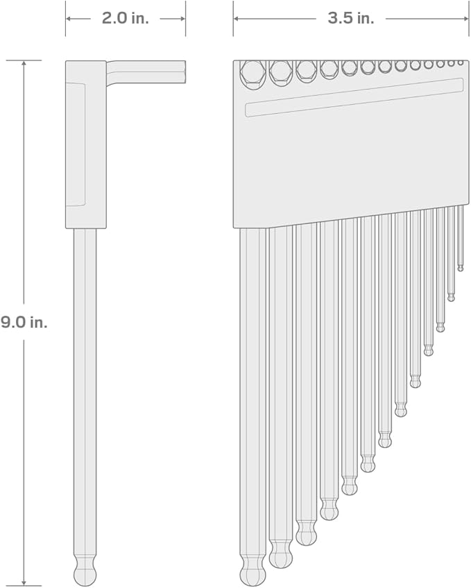 TEKTON Ball End Hex Key Set with Holder, 13-Piece (0.050-3/8 in.) - Chrome Finish | KLX91101