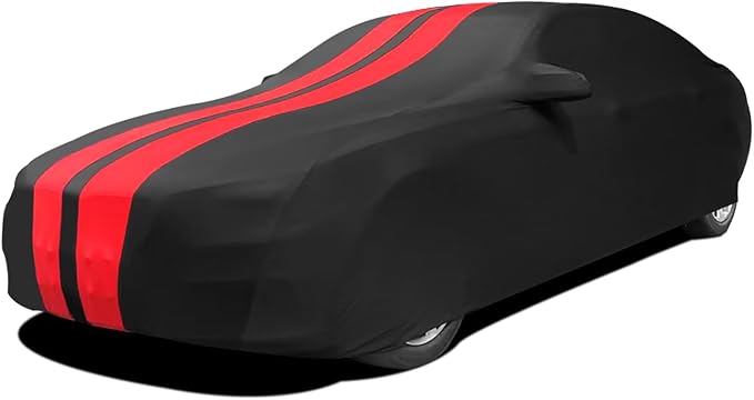 WinPower Indoor Car Cover, Stretch Dustproof Protection Fit 181-192 Inch Sedan Full Car Cover for Underground Garage Car Show, Black and Red