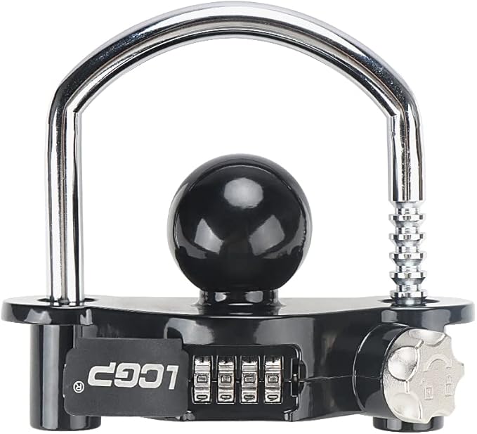 LCGP Black Trailer Hitch Lock with Combination Lock, Fits 1-7/8,2 and 2-5/16 Inch Couplers,Adjustable Storage Security, Heavy-Duty Steel