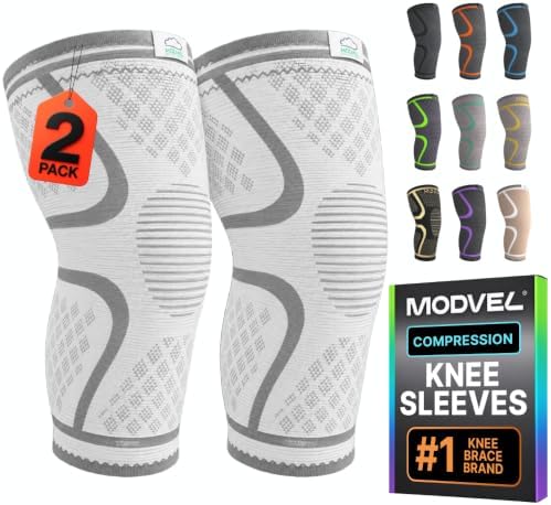 Modvel Compression Knee Brace for Women & Men - 2 Pack Knee Brace for Running Knee Pain, Knee Support Compression Sleeve, Workout Sports Knee Braces for Meniscus Tear ACL & Arthritis Pain Relief
