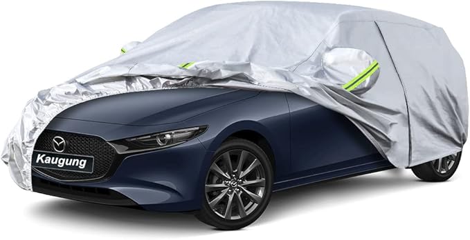 Kaugung 6 Layers Car Cover Custom Fit Mazda 3 Hatchback from 2003 to 2025,Waterproof Car Cover All Weather for Automobiles Outdoor Indoor with Zipper Door, Sun Rain Dust Snow Protection.