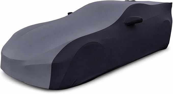 SR1 Performance USA Ultraguard Stretch Satin Indoor Car Cover for C7 Corvette (2014-2019) – Sport Series Custom Fit, Soft Dust Protection, Scratch-Free, Breathable Garage Cover (Gray/Black)