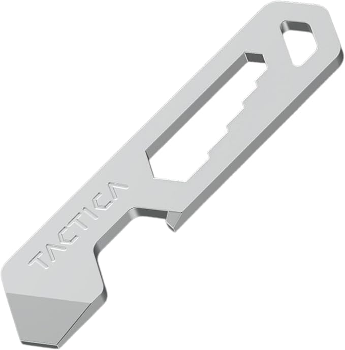 TACTICA M.005 Micro Tool, 6-in-1 Stainless Steel EDC Pry Bar Multitool Keychain, Wrench, Screwdriver and Keychain Bottle Opener, Ultralight Every Day Carry (Silver)