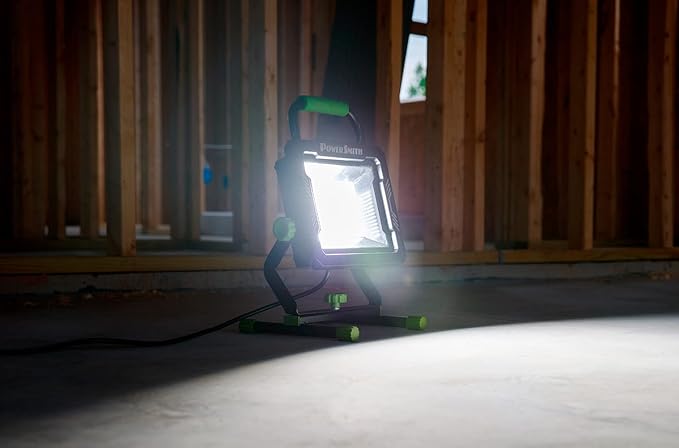 POWERSMITH PWLS150H 15000 Portable LED Work Light with Two Brightness Modes, Metal Housing and Stand, 10 ft. Power Cord, Impact Resistant Lens, and 5 Year Warranty