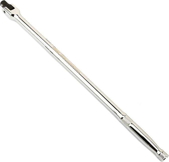 3/8-Inch Drive Breaker Bar, 15-Inch – Heavy Duty CR-MO Head & 15mm Thick Shaft – Dual-Knurled Non-Slip Grip, Constant Tension Flex Head, Premium Mirror Chrome Finish