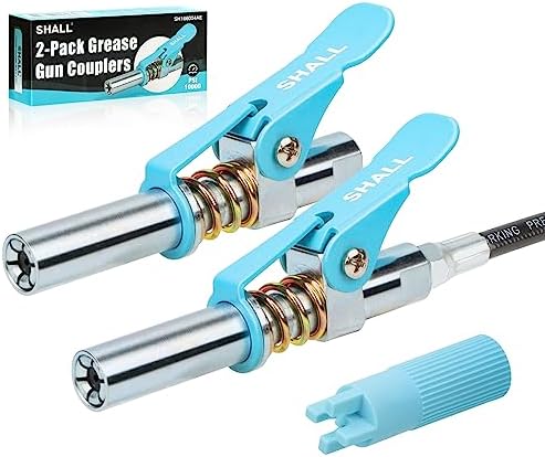 SHALL Grease Gun Coupler 2Pcs, Quick Release & Strong Locking Grease Gun Couplers w/Grease Fittings Cleaner, 10000 PSI High Pressure Grease Gun Tips, Fit All Grease Guns 1/8" NPT Grease Fittings