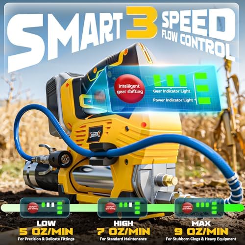 DIYtoolifz Cordless Grease Gun Compatible with DeWalt 20V Battery, 12000PSI High Pressure, 3-Speed&Brushless Motor, 9oz/min Max Flow, 2-in-1 for Cartridge/Bulk Grease, 39.4”Hose&4 Couplers(Tool Only)
