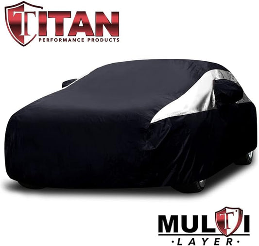 Titan Premium Multi-Layer PEVA Car Cover for Sedans 186-202". Waterproof, UV Protection, Anti-Scratch Protective Lining, Driver-Side Zippered Opening. Fits Camry, Accord and More.
