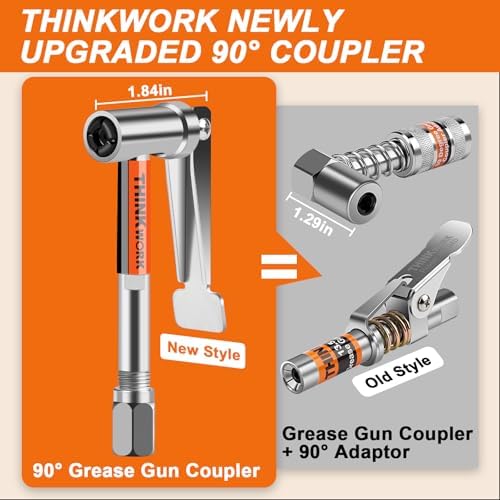 THINKWORK 90° Degree Grease Gun Coupler Set with 360°Grease Gun Hose Swivel
