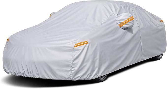 Full Size Sedan Car Cover All Weather Waterproof, 6 Layer Heavy Duty Universal Fit for BMW 5 Series, Mercedes-Benz E-Class, Cadillac CT6 XTS, Buick Lacrosse, Chevy Impala, Chrysler 300