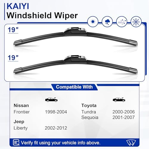 KAIYI 19" + 19" Windshield Wipers Compatible with Jeep Liberty 2002-2012,Toyota Tundra 2000-2006,Sequoia 2001-2007 Premium Automotive Replacement Windshield Wiper Blades 2 Pack