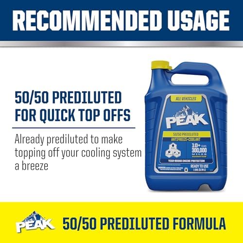 PEAK All Vehicles 50/50 Prediluted Antifreeze and Coolant for All Engine Cooling Systems, Long-Lasting Yellow Engine Coolant/Antifreeze for Year-Round Protection, 1 Gal.