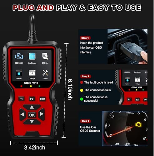 V519 OBD2 Diagnostic Scanner Tool - Vechicle Check Engine Light Code Reader with Battery Voltage Tester, I/M Readiness, Reset, and Code Eraser for All OBDII Car Since 1996 Red